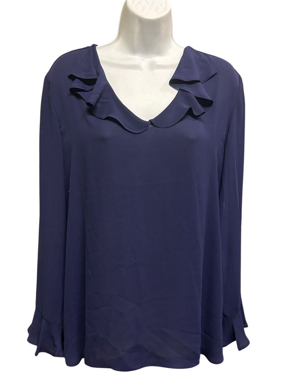 Emma & Olivia Dark Blue Ruffle Pullover Blouse Size L
